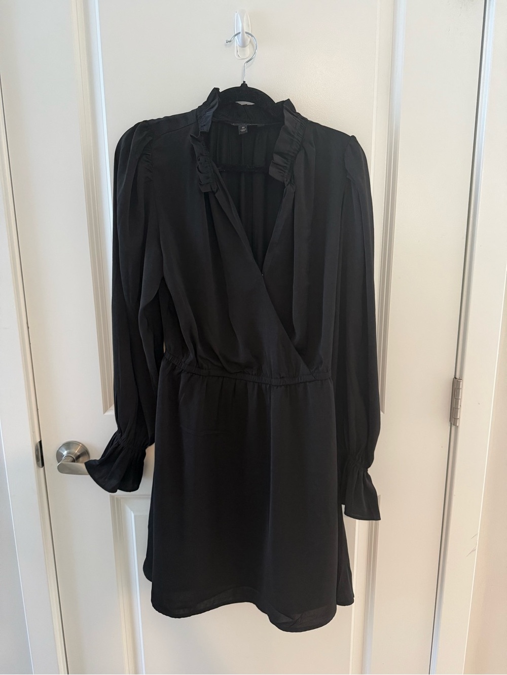 Banana Republic Black Long-Sleeve Ruffle Wrap Dress